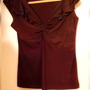 Women Blouse Chocolate Brown Flutter Sleeve Vintage NWOT By Suzie